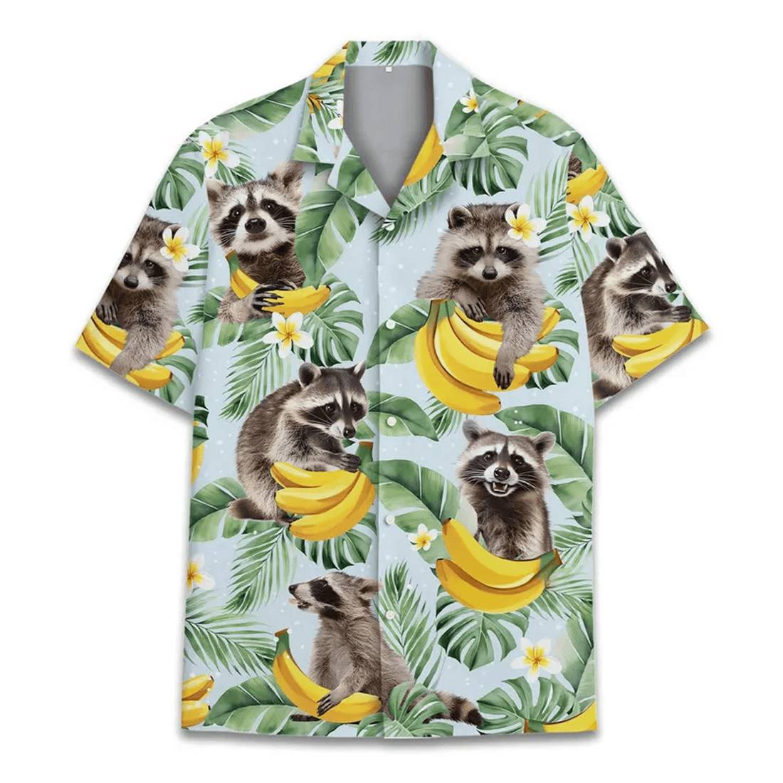 Tropical Raccoon Hawaiian Shirt  Banana Raccoon Aloha Button Down for Men Women Youth