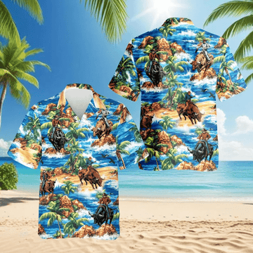 Cowboy Bull Riding Hawaiian Shirt Western Rodeo Aloha Button Down Summer Beach Outfit That Stands Out