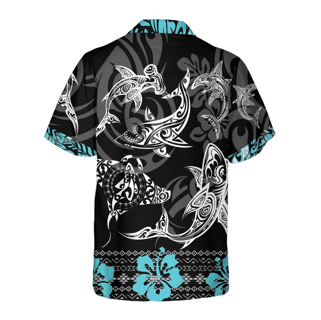 Polynesian Shark Hawaiian Shirt  Tribal Ocean Aloha Button Up Bold Beach Party Shirt for Adults