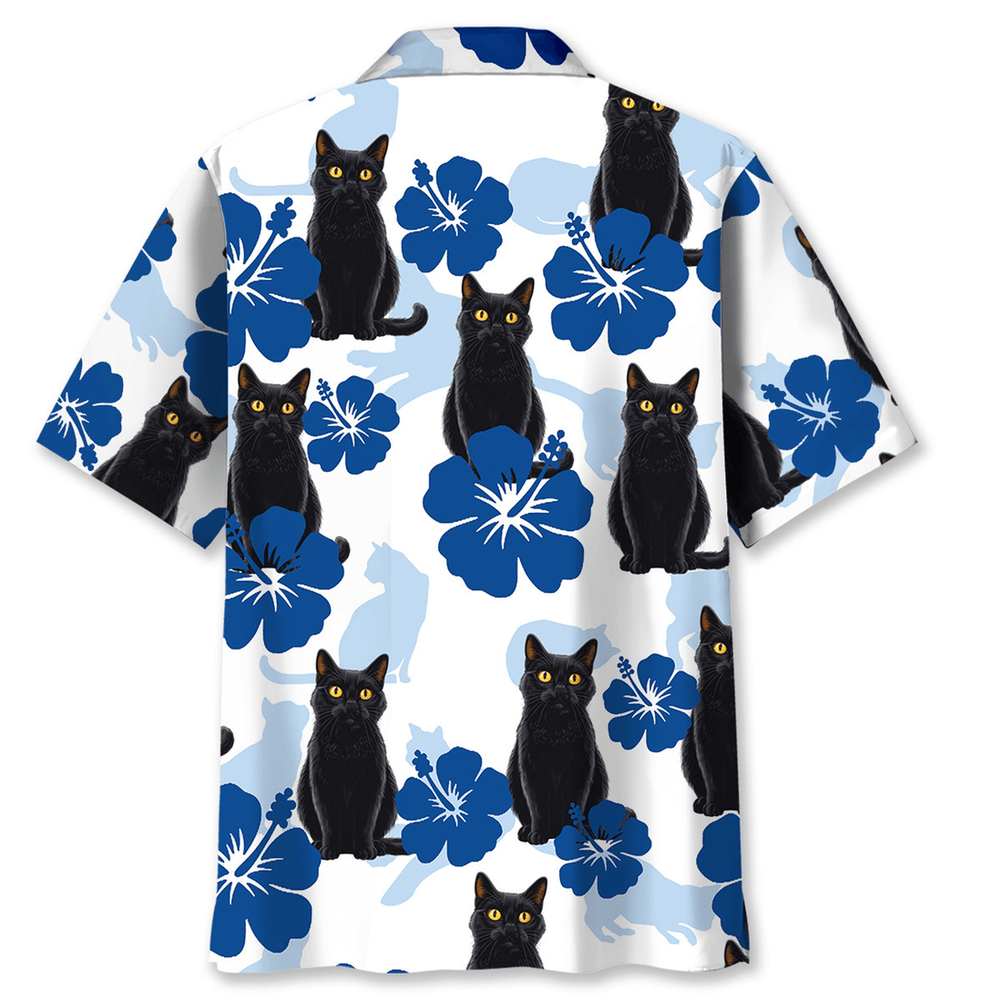 Cute Black Cat Hibiscus Hawaiian Shirt  Tropical Aloha Button Down Summer Beach Outfit for Cat Lovers