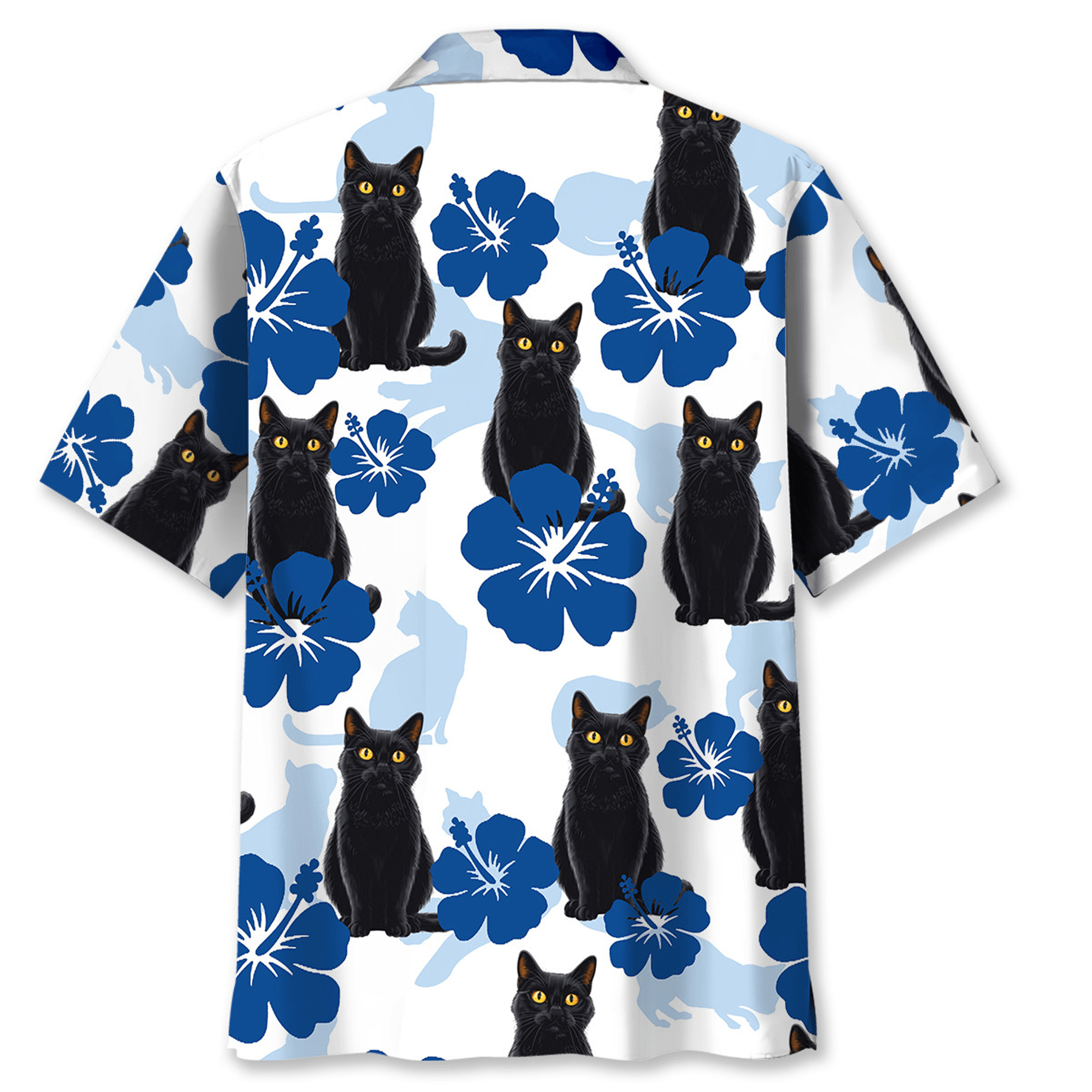 Cute Black Cat Hibiscus Hawaiian Shirt  Tropical Aloha Button Down Summer Beach Outfit for Cat Lovers