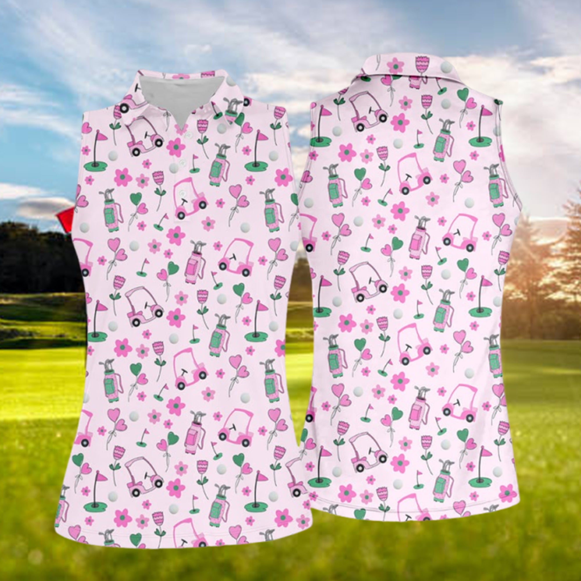 Seamless Pink Green Funny Women’s Golf Polo Shirt, Ladies Golf Shirt, Cute Golfer Outfit, Mother’s Day Golf Gift for Mom