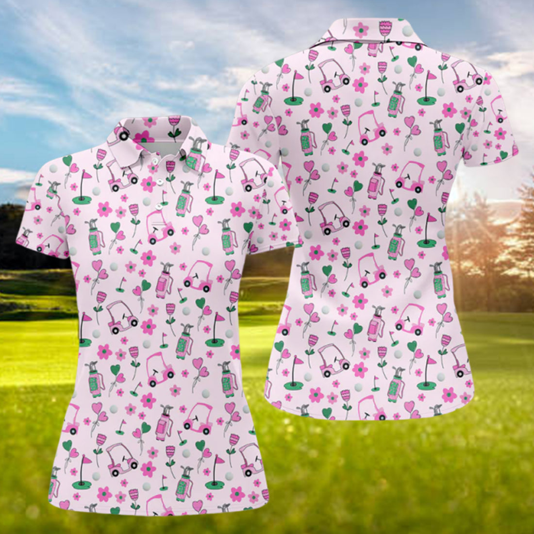 Seamless Pink Green Funny Women’s Golf Polo Shirt, Ladies Golf Shirt, Cute Golfer Outfit, Mother’s Day Golf Gift for Mom
