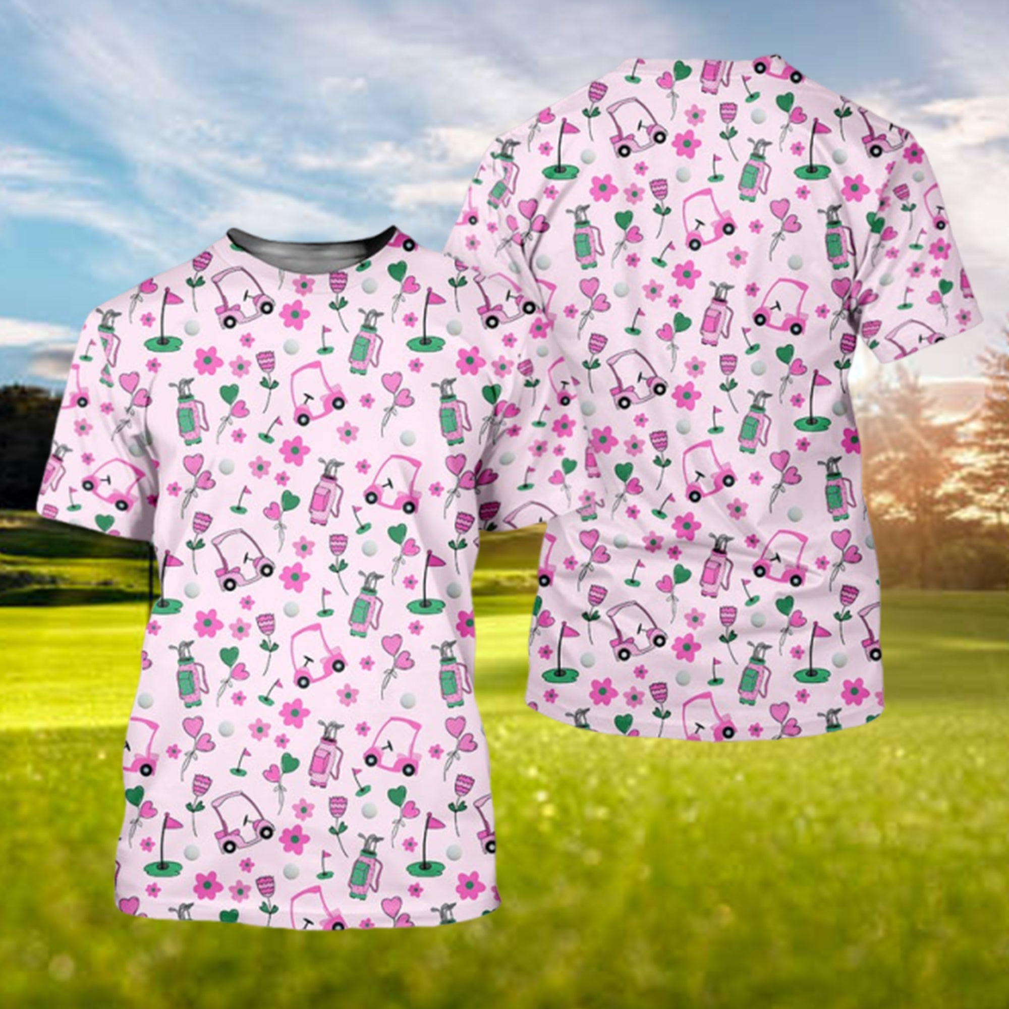 Seamless Pink Green Funny Women’s Golf Polo Shirt, Ladies Golf Shirt, Cute Golfer Outfit, Mother’s Day Golf Gift for Mom