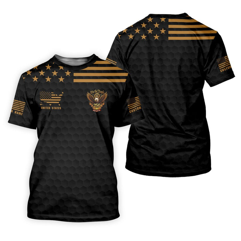 Patriotic We The People 250 Years Golf Shirt, Black Golf Ball Pattern Polo, 4th Of July Polo For Men