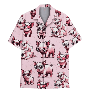 Cute Pink Pig Hawaiian Shirt  Aloha Button Down Summer Beach Outfit for Pig Lovers That Gets Compliments