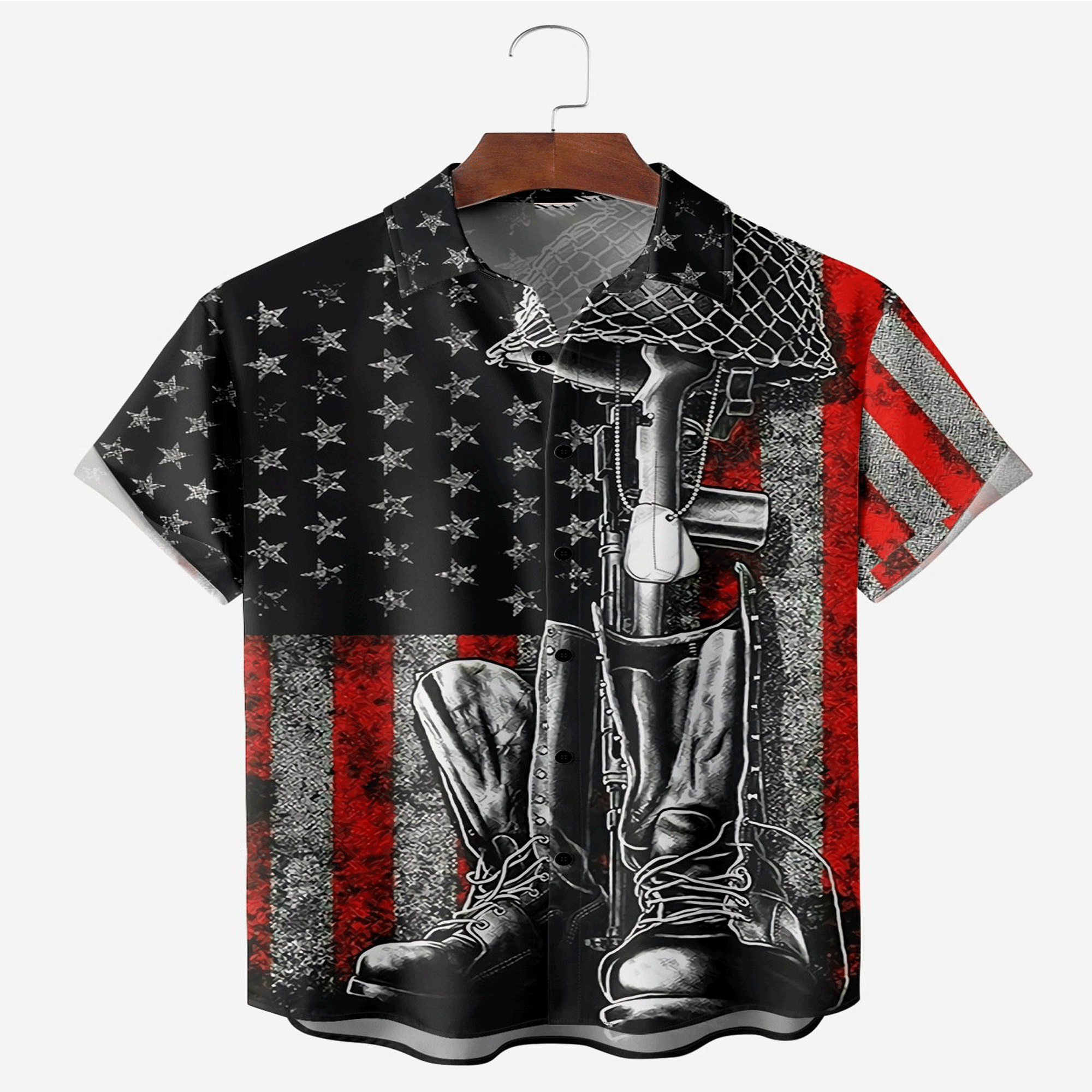 Veterans Memorial Day Hawaiian Shirt  Patriotic Aloha Button Down Casual Outfit That Honors Service