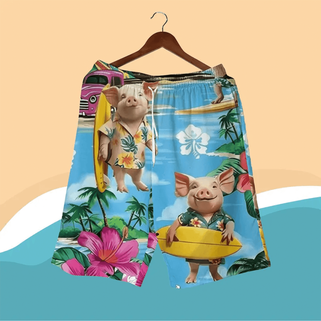 Funny Surfing Pig Hawaiian Shirt Cute Piggy Aloha Button Down Tropical Beach Party Outfit That Gets Compliments
