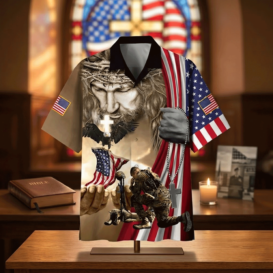 Jesus Veteran Hawaiian Shirt  Patriotic Aloha Button Down Faith Based Summer Outfit That Stands Out