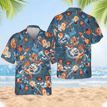 Guitar Hawaiian Shirt Acoustic & Bass Player Aloha Shirt Music Part