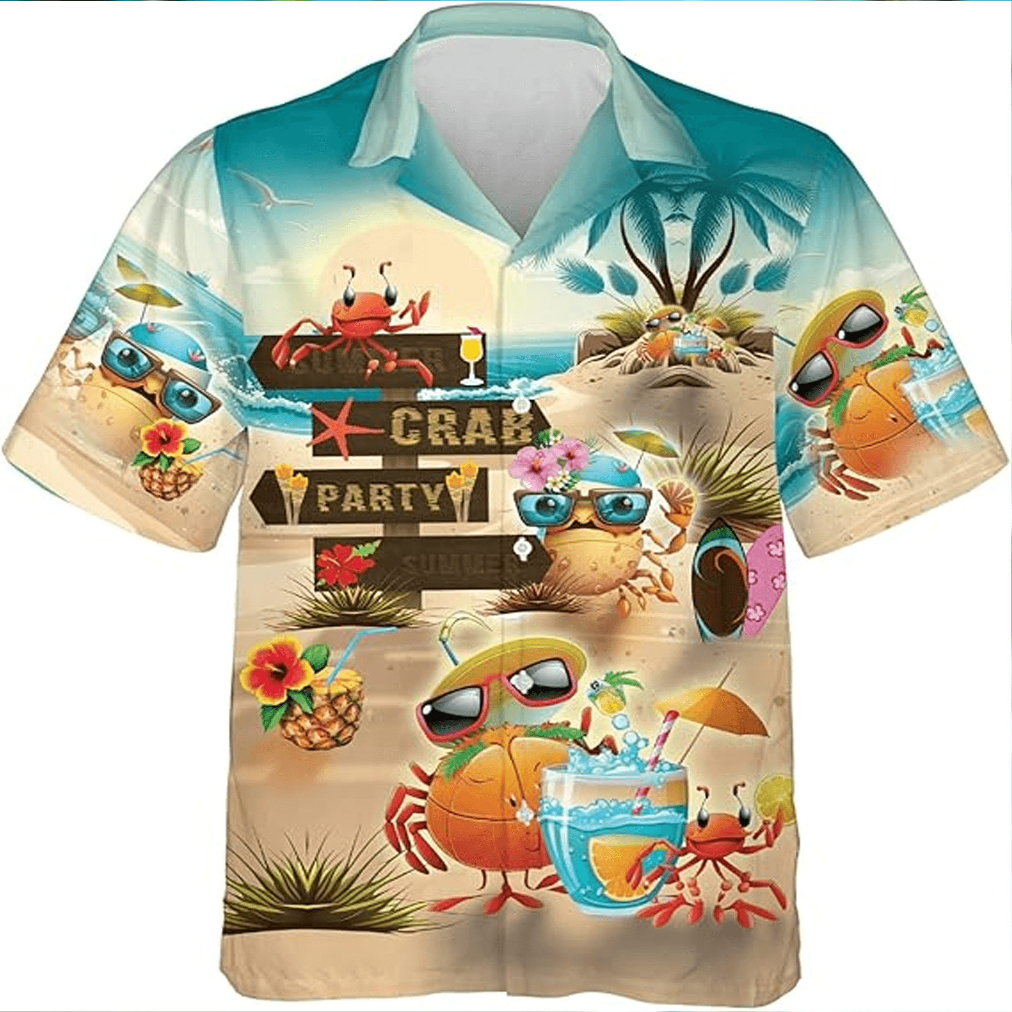 Funny Crab Hawaiian Shirt  Tropical Aloha Button Down Summer Beach Party Outfit That Gets Compliments
