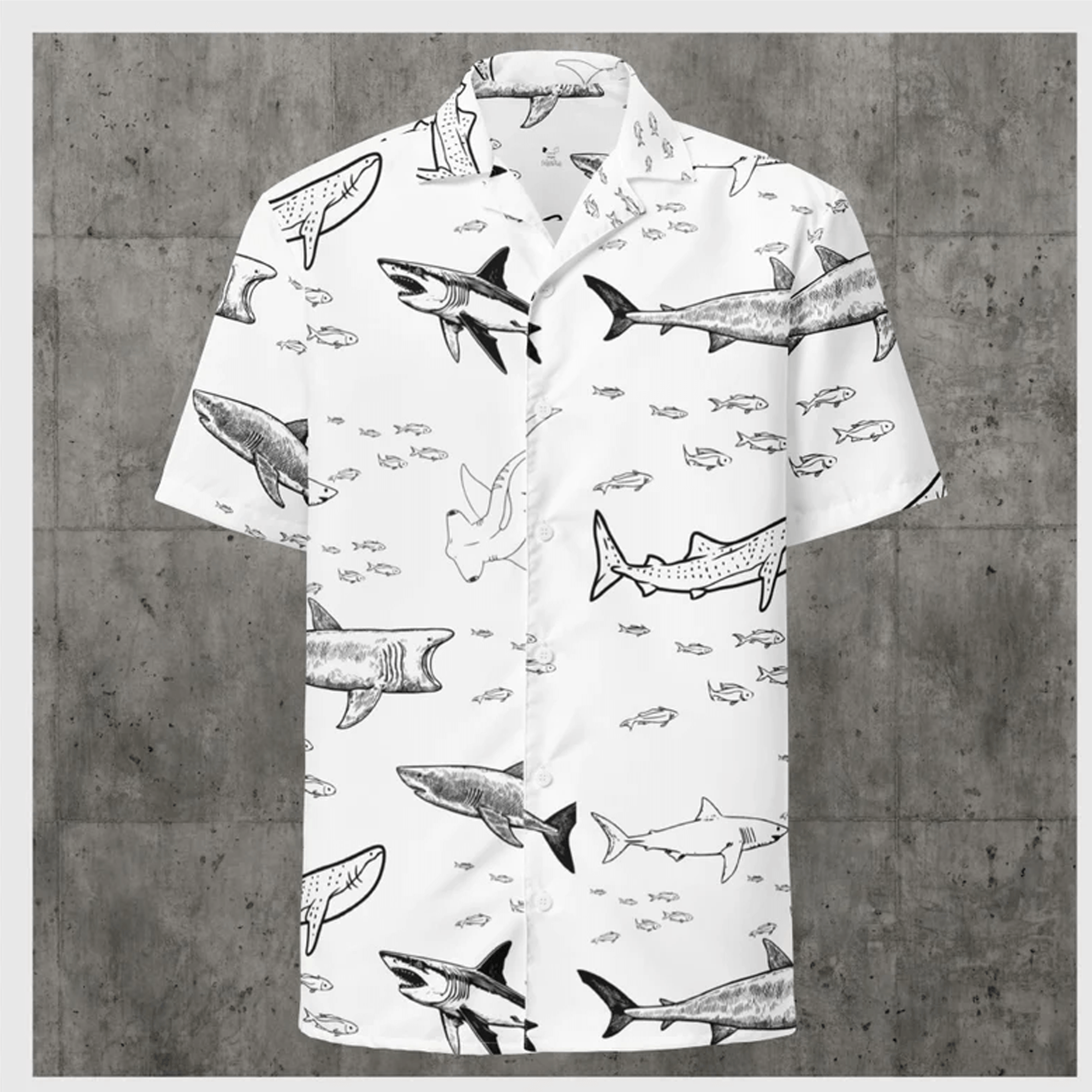 Shark Hawaiian Button Shirt  Ocean Shark Aloha Shirt Summer Beach Button Down