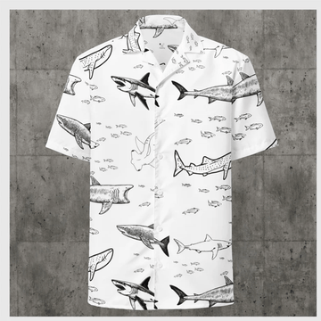 Shark Hawaiian Button Shirt  Ocean Shark Aloha Shirt Summer Beach Button Down
