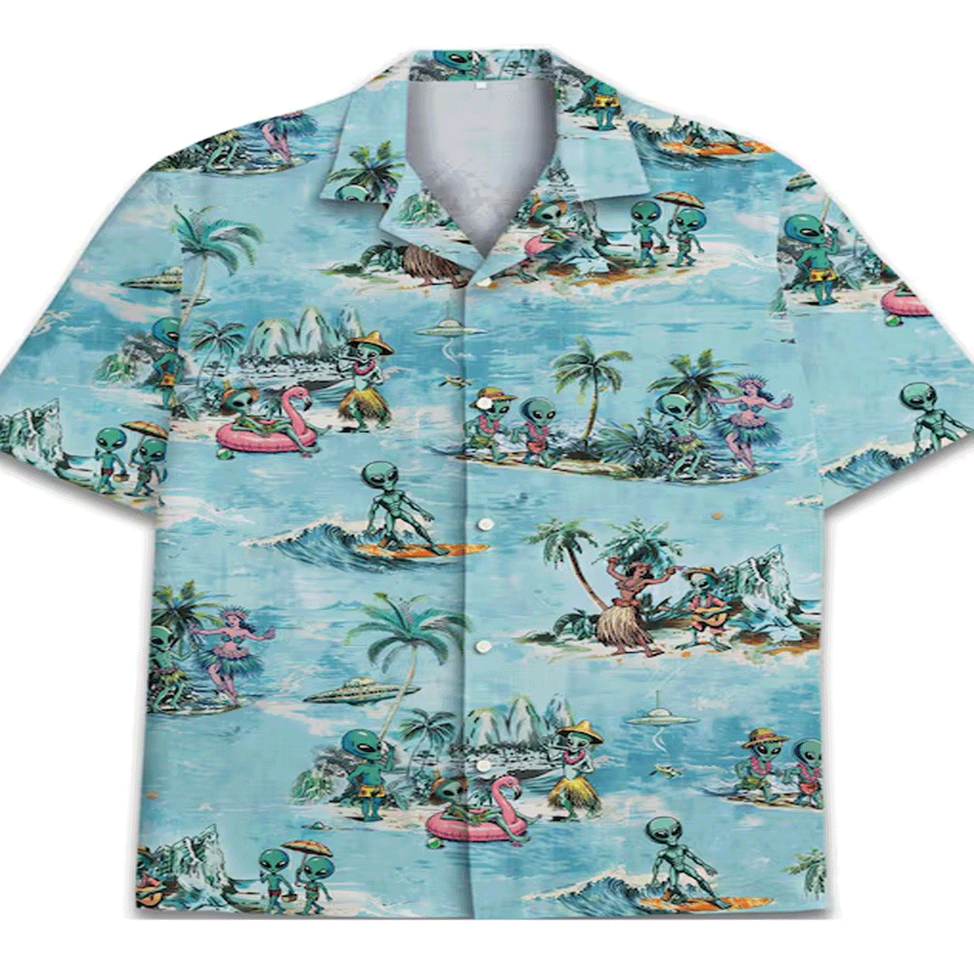 Funny Retro Alien Hawaiian Shirt UFO Aloha Button Down Summer Beach Outfit That Stands Out