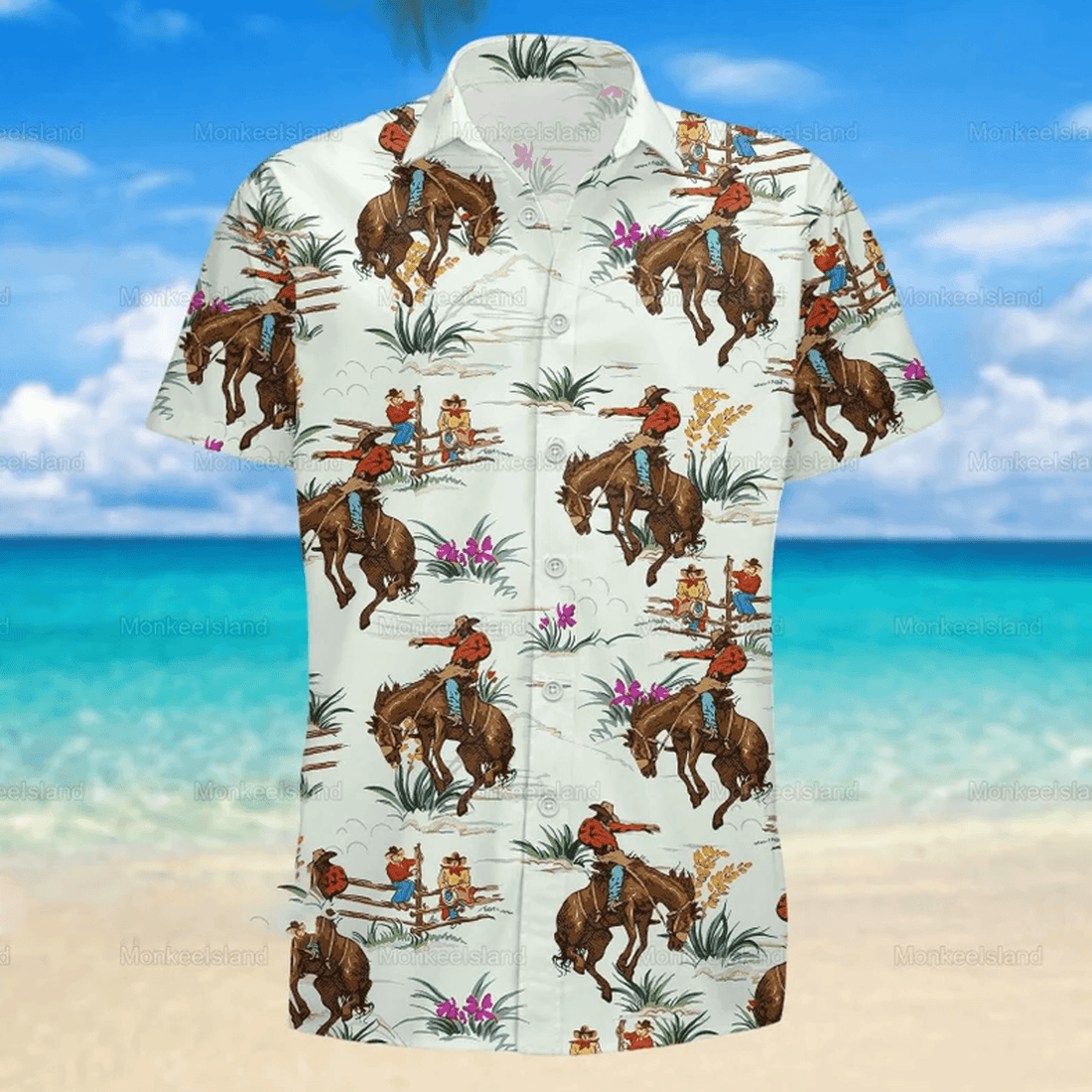 Cowboy Hawaiian Shirt  Western Aloha Button Down 90s Summer Outfit for Men That Stands Out