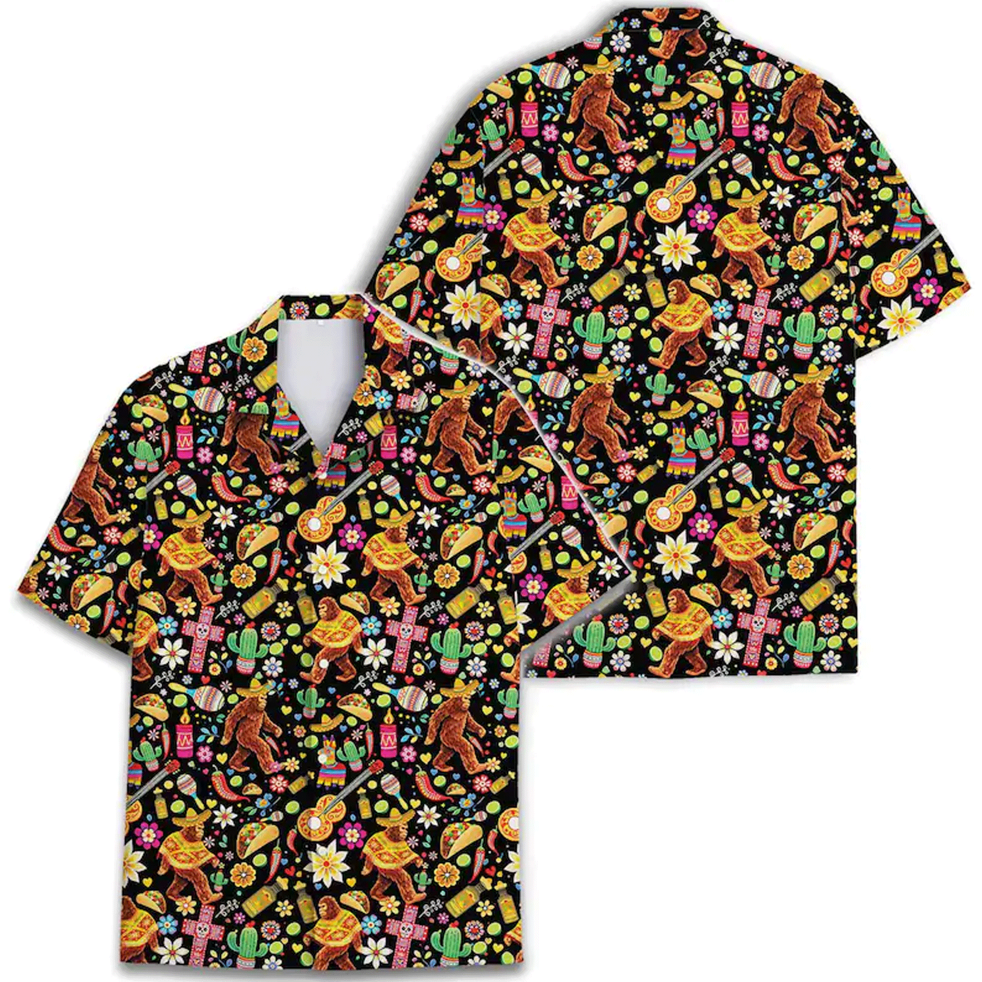 Funny Bigfoot Taco Hawaiian Shirt  Cinco De Mayo Fiesta Aloha Button Down Summer Party Outfit That Gets Laughs