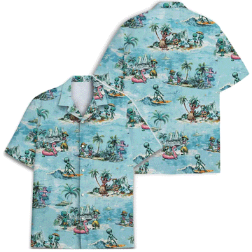 Funny Retro Alien Hawaiian Shirt UFO Aloha Button Down Summer Beach Outfit That Stands Out