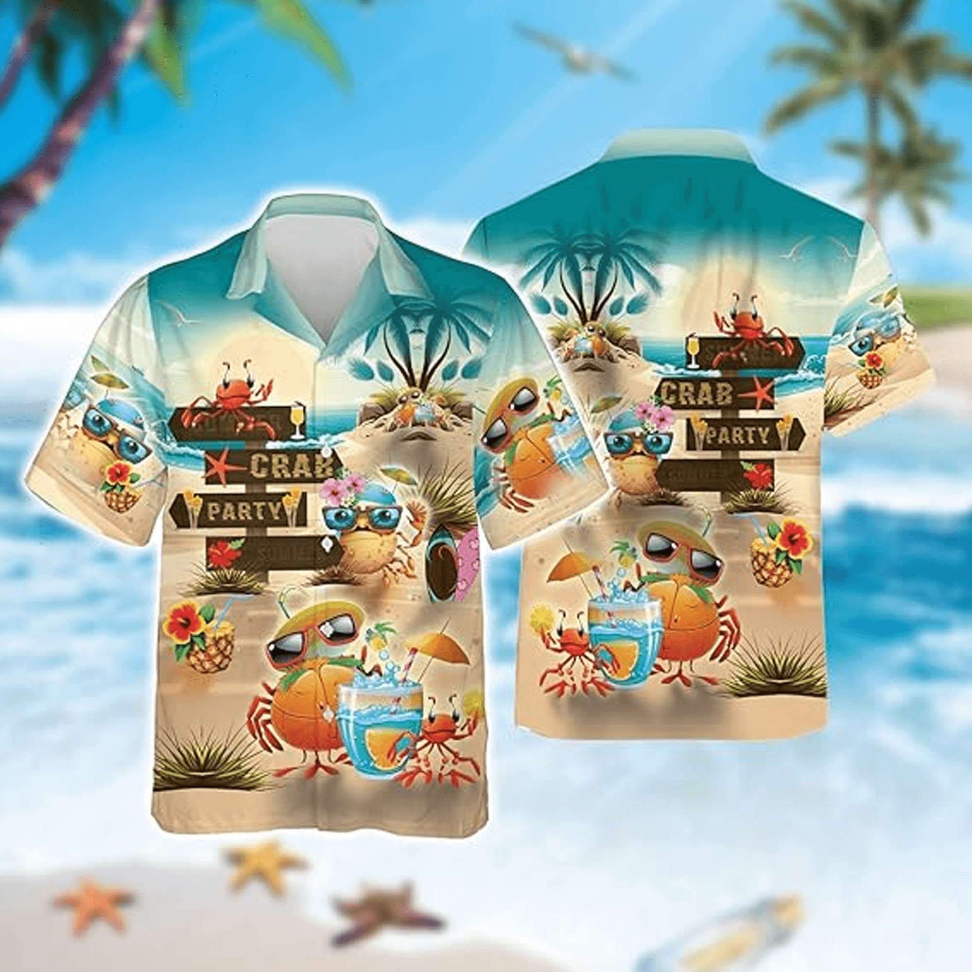 Funny Crab Hawaiian Shirt  Tropical Aloha Button Down Summer Beach Party Outfit That Gets Compliments