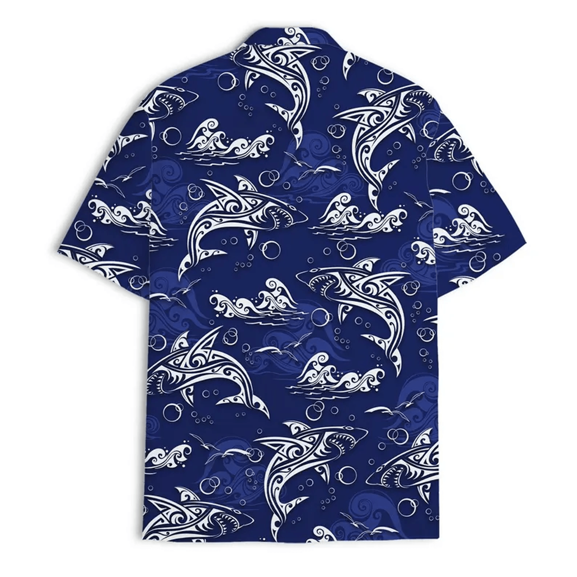 Mens Shark Hawaiian Shirt Retro Surfing Print Blue Ocean Tropical Aloha Button Up