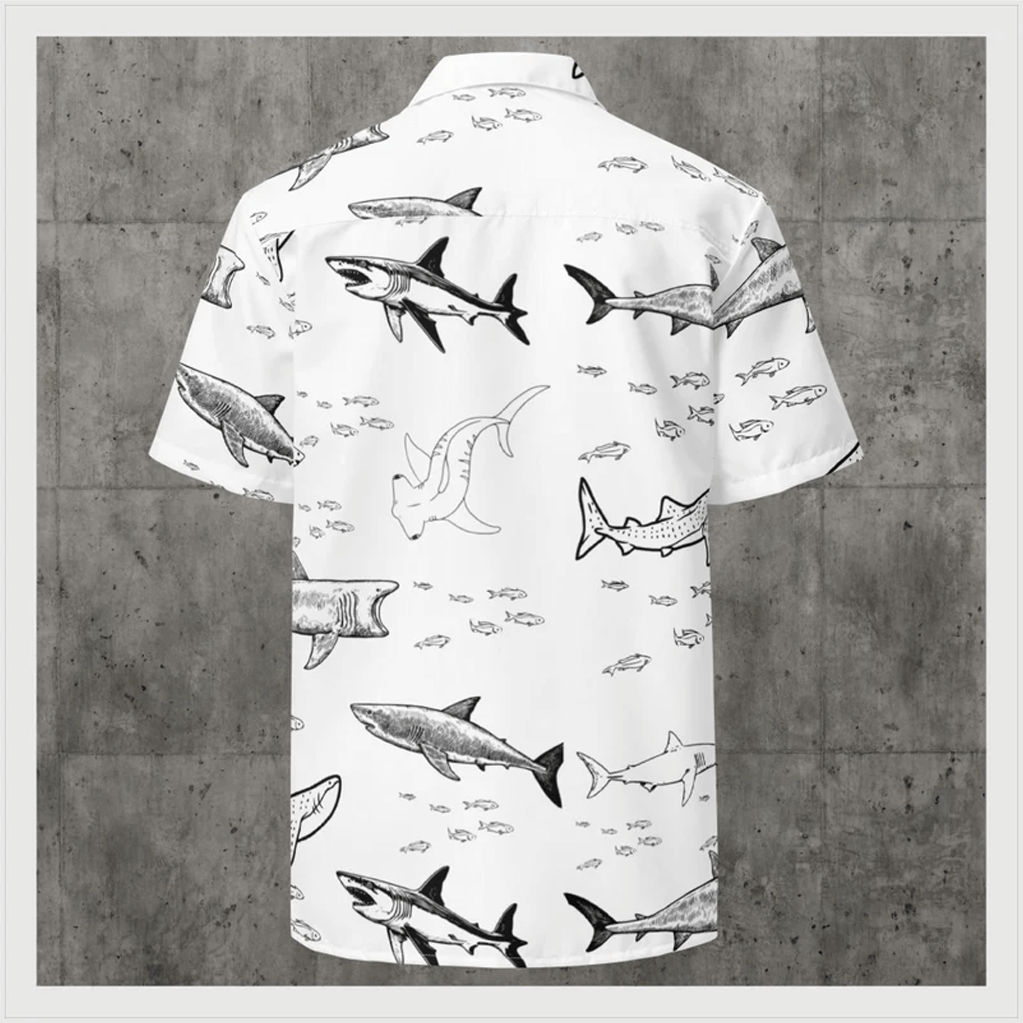 Shark Hawaiian Button Shirt  Ocean Shark Aloha Shirt Summer Beach Button Down
