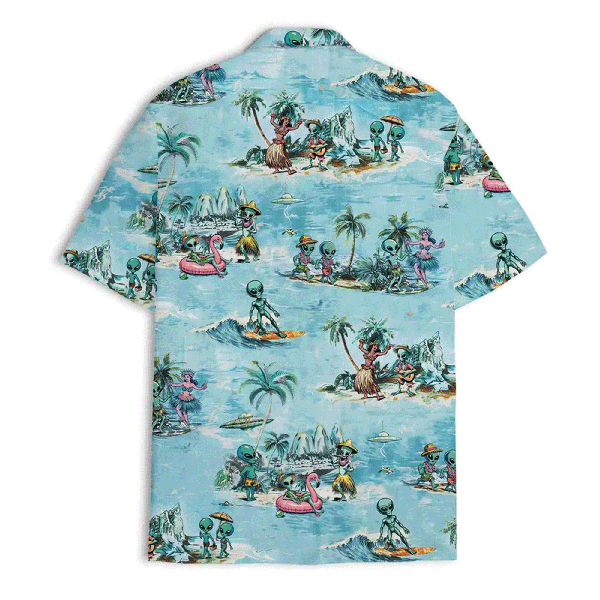 Funny Retro Alien Hawaiian Shirt UFO Aloha Button Down Summer Beach Outfit That Stands Out