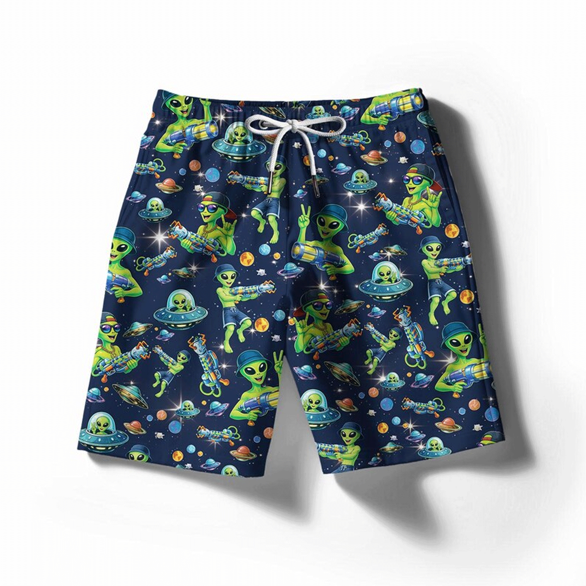Funny Retro Alien Galaxy Hawaiian Shirt  UFO Aloha Button Down Summer Beach Outfit That Stands Out