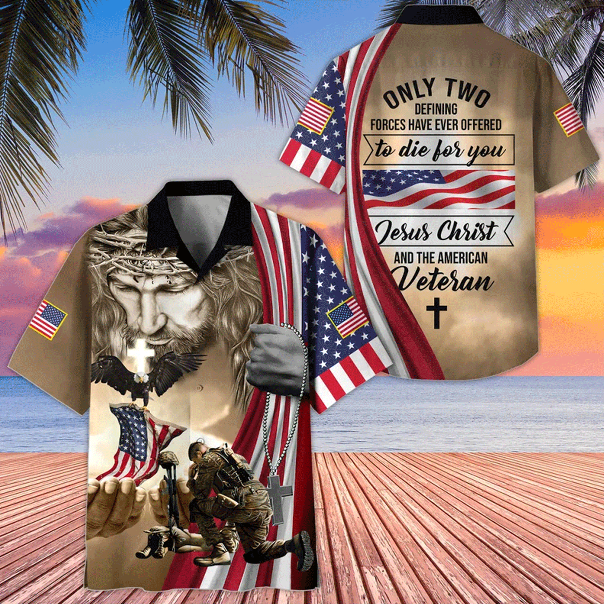 Jesus Veteran Hawaiian Shirt  Patriotic Aloha Button Down Faith Based Summer Outfit That Stands Out