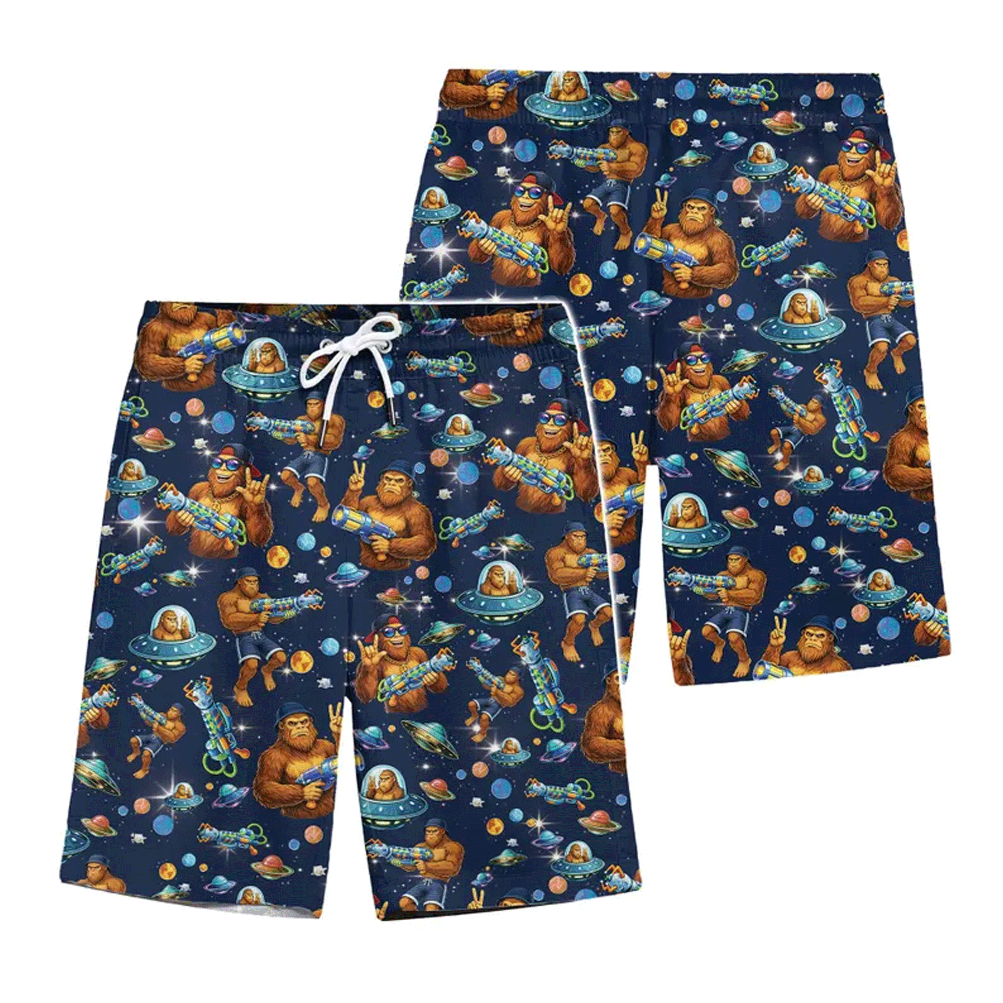 Funny Retro Bigfoot Galaxy Hawaiian Shirt  UFO Aloha Button Down Summer Beach Outfit That Stands Out