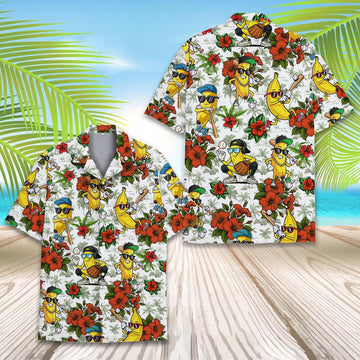 Banana Baseball Hawaiian Shirt, Funny Tropical Fruit Aloha Shirt for Men Women Youth, Summer Beach Vacation Button Up
