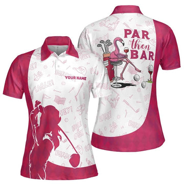 Women’s Flamingo Golf Shirt, Pink Argyle Custom Name Polo