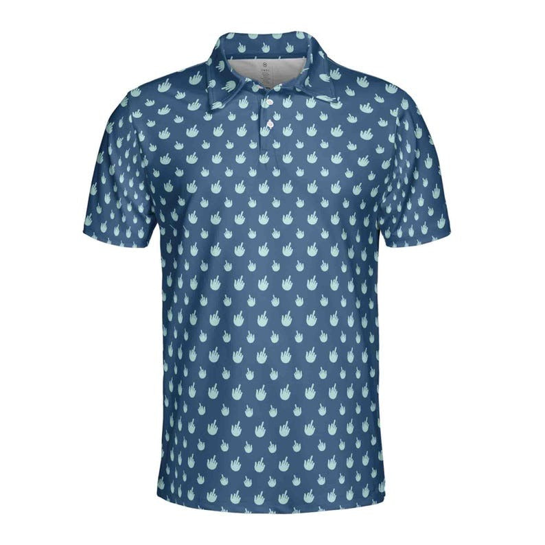 Funny Middle Finger Golf Polo Shirt for Men, Doodle Style Novelty Golf Shirt, Cool Golfer Gift for Dad, Husband