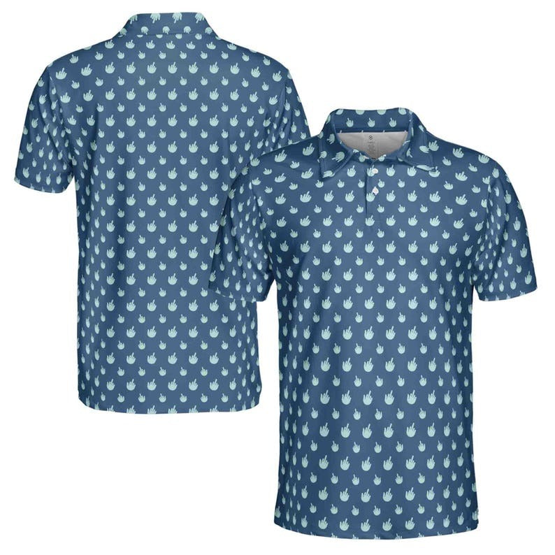 Funny Middle Finger Golf Polo Shirt for Men, Doodle Style Novelty Golf Shirt, Cool Golfer Gift for Dad, Husband