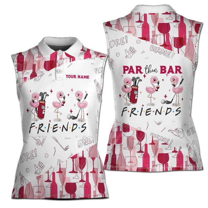 Wine Par Then Bar Women's Sleeveless Golf Polo Shirt, Custom Name Personalized Golf Top for Women