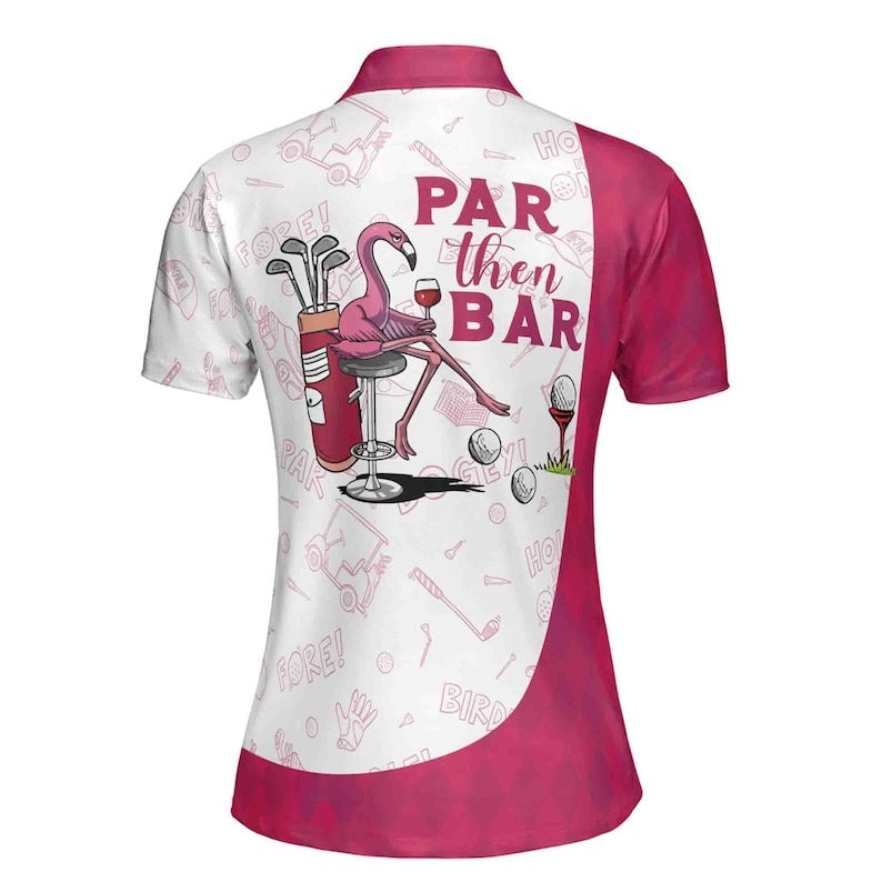 Women’s Flamingo Golf Shirt, Pink Argyle Custom Name Polo