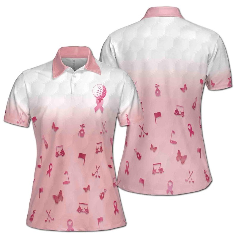 Golf Against Cancel Pink Women's Polo Shirt – Funny Pink Golf Shirt for Women, Cute Golf Outfit, Breast Cancer Awareness Golf Top