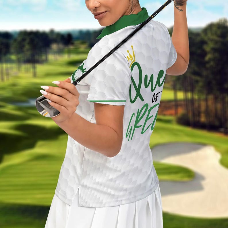 Queen of the Green Women’s Golf Polo, Moisture-Wicking All-Over Print Golf Shirt