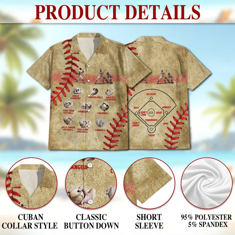 Baseball Pitching Grip Guide Hawaiian Shirt, Baseball Laces Aloha Shirt, Funny Pitcher Gift, Diamond Pattern Summer Button Up
