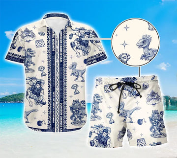 Fantasy Dungeon Crawler Hawaiian Shirt, Cat Princess & Monster Companion Print Shirt and Shorts Set, Book Lover Outfit, Nerdy Fantasy Apparel for Men & Women