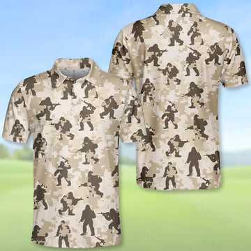 Funny Bigfoot Golf Camo Polo Shirt, Sasquatch Golfer Summer Golf Polo for Men