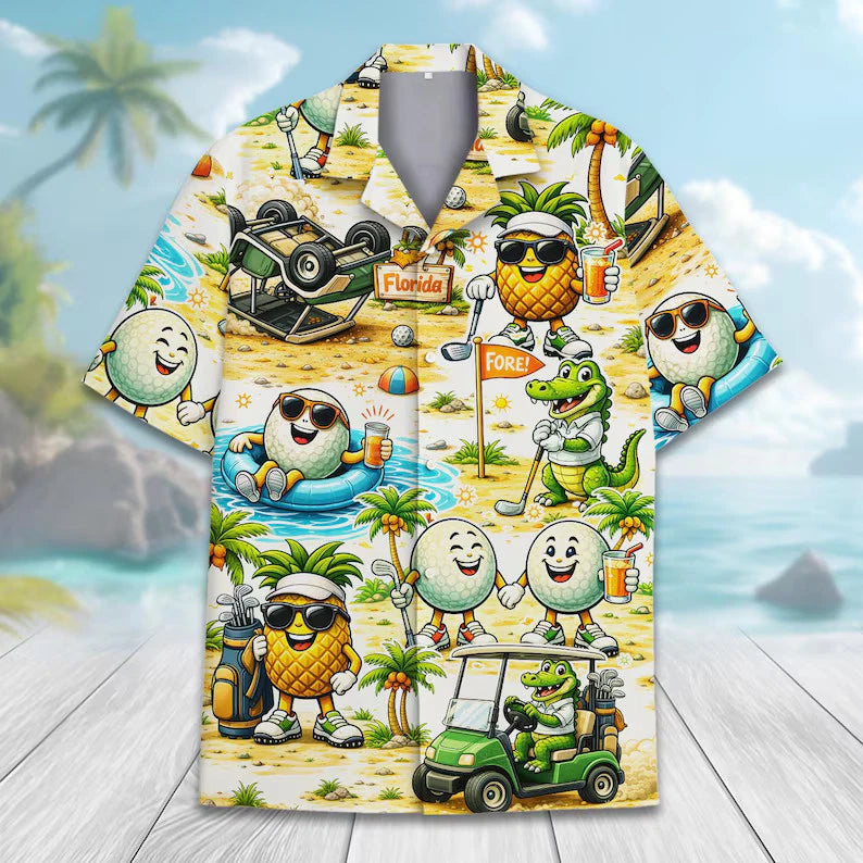 Florida Golf Hawaiian Shirt for Men Women, Aloha Beach Vacation Shirt, Summer Tropical Golf Shirt Gift