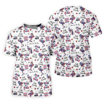 Par Then Bar Funny Flamingo Patriotic Golf Polo Shirt for Men, USA 250th Anniversary 4th of July Golf Shirt, Independence Day Golf Apparel