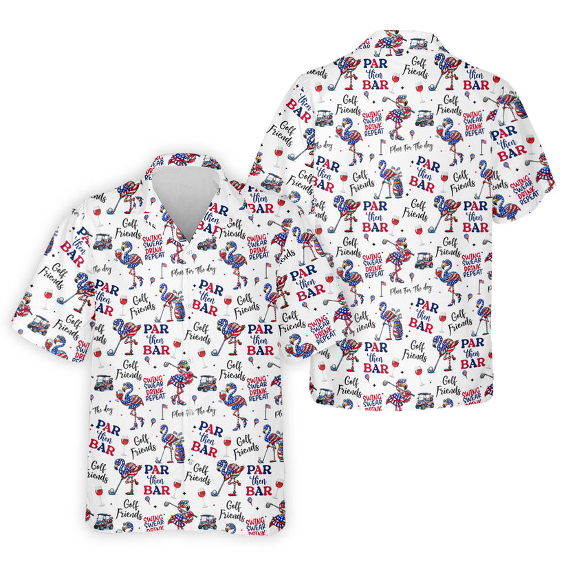 Par Then Bar Funny Flamingo Patriotic Golf Polo Shirt for Men, USA 250th Anniversary 4th of July Golf Shirt, Independence Day Golf Apparel